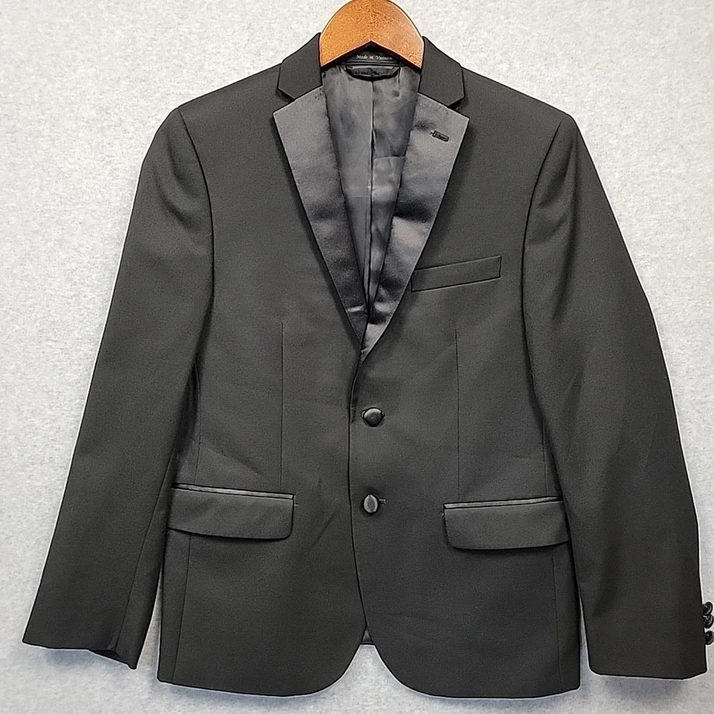 LAUREN RALPH LAUREN Tuxedo Jacket Boys Sz 16R Black Formal 2-Button Satin Lapels